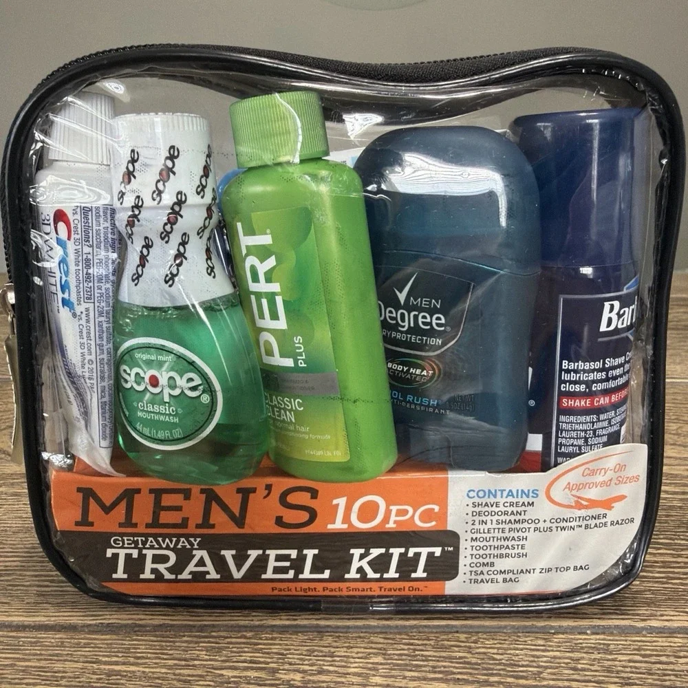 10-PIECE MEN'S GETAWAY TRAVEL KIT Shave Cream Deodorant Shampoo Razor Toothbrush